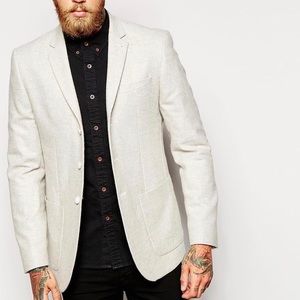 ASOS Wool Blend Slim Fit Tweed Blazer in Ecru